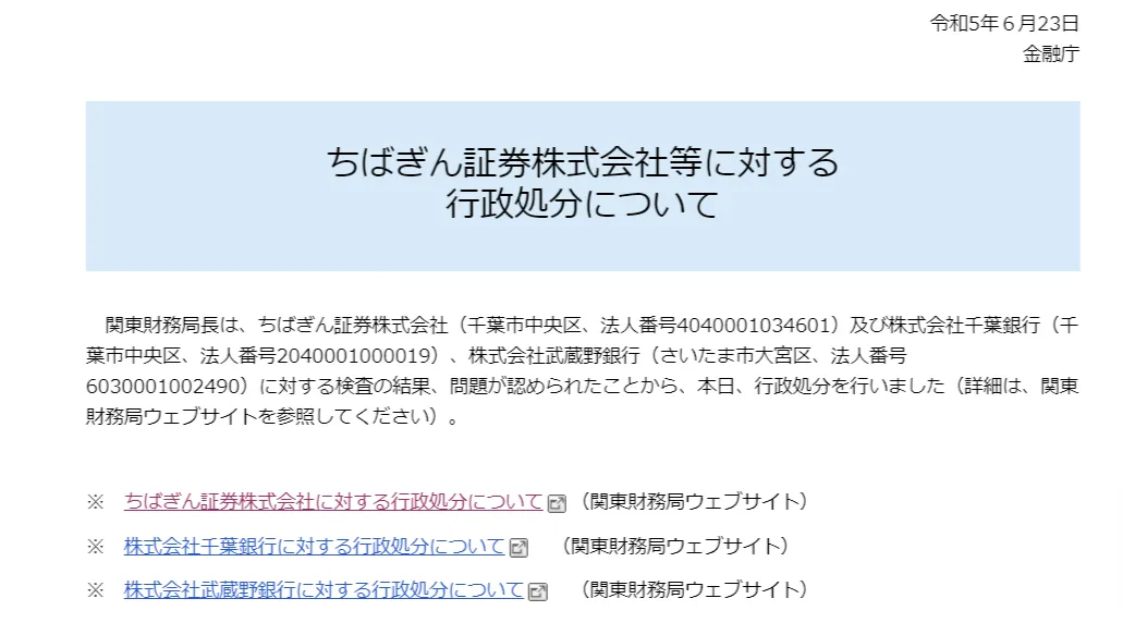 ちばぎん証券の行政処分内容